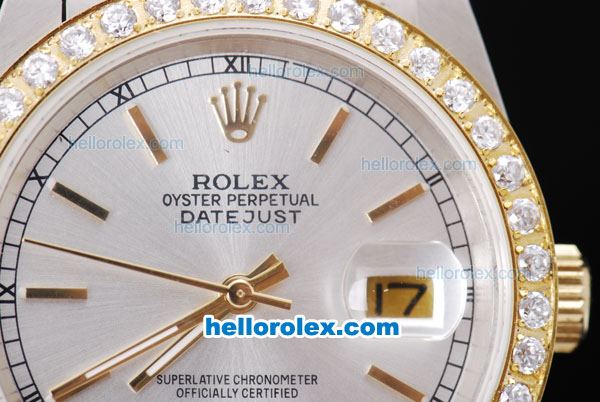 Rolex Datejust Automatic Two Tone With White Dial and Diamond Bezel - Click Image to Close